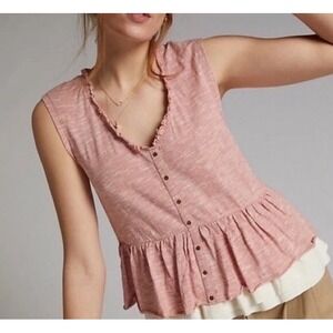 Anthropologie Pilcro Chrissy Babydoll Tank Top Tiered Ruffle Rose Boho Womens S
